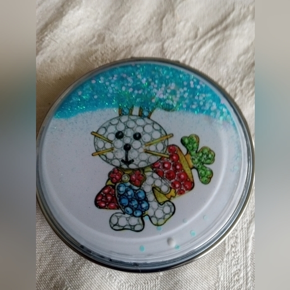 Bunny Rabbit w Carrot w Blue  Glitter Double Sided Compact Make Mirror - Picture 1 of 7